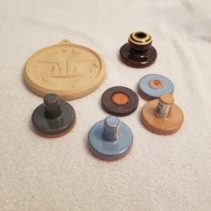 Lot Of 7 Clay Cookie Molds. Assorted Shapes Apple, Sun, Home, Flower